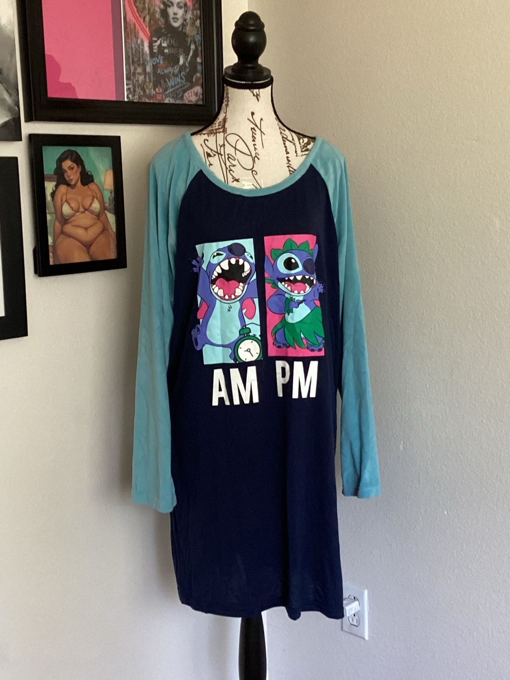 Disney Navy and Light Blue Stitch AM/PM Graphic Sleep Shirt